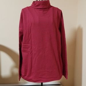 L.L. Bean Red and Black Striped Turtleneck Top